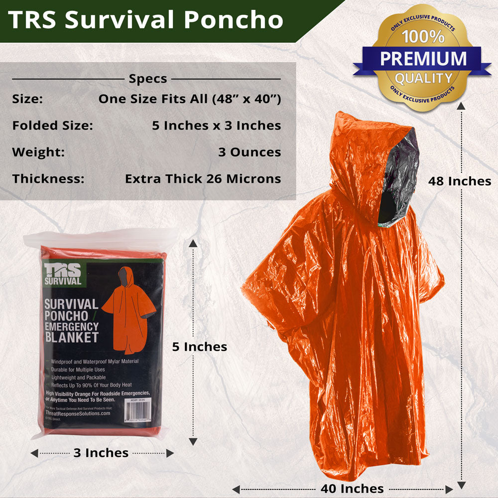 Survival Poncho 2-Pack (1 Orange, 1 Green)